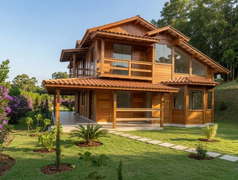 Casa duplex de madeira: presença visual e ambientes bem separados